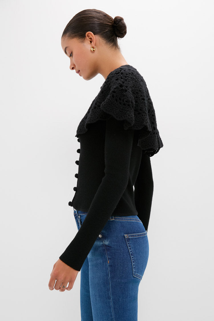 Black Nara Crochet Long Sleeve Cardigan With Capelet | Sea New York