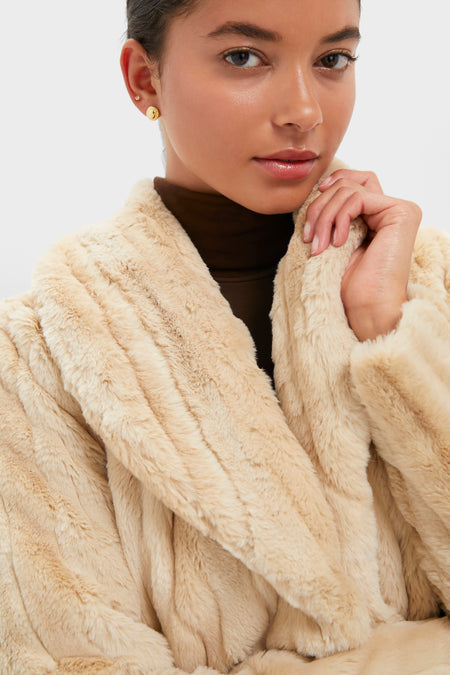 Latte Striped Fur Davy Crop Jacket