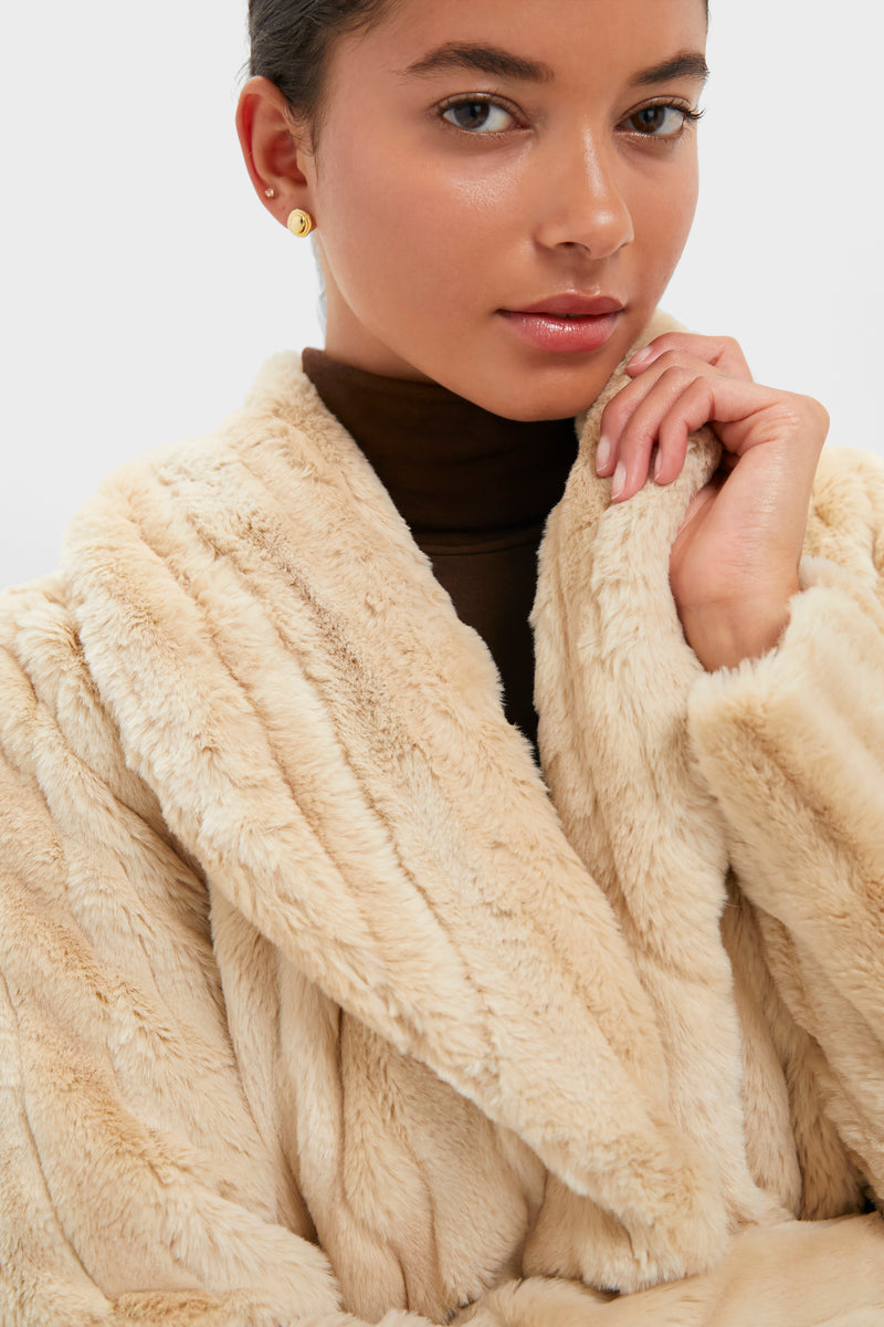 Latte Striped Fur Davy Crop Jacket