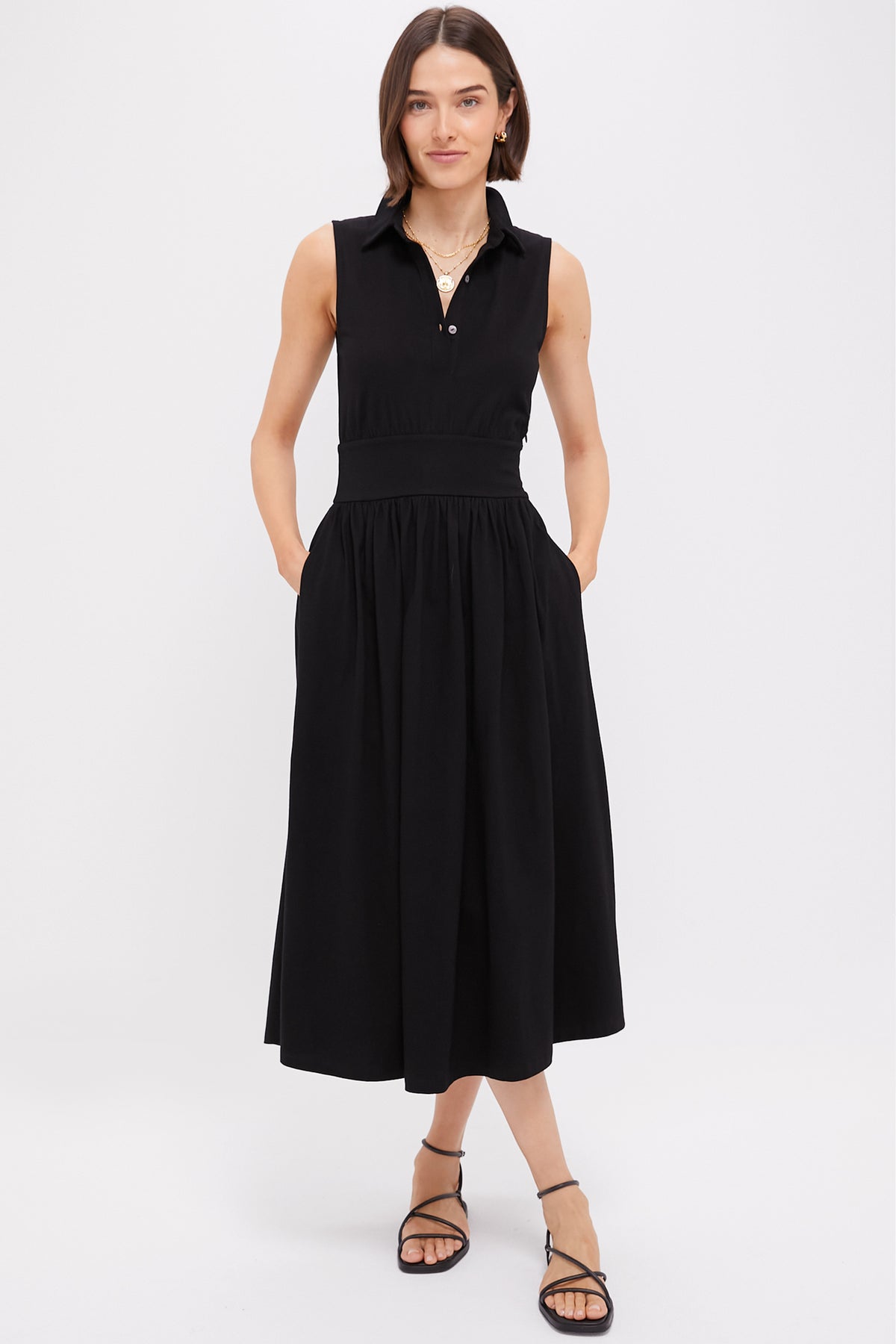knee length dresses for ladies NARCISS - Black Midi Shirt Dress