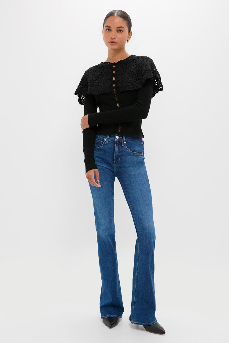 Black Nara Crochet Long Sleeve Cardigan With Capelet