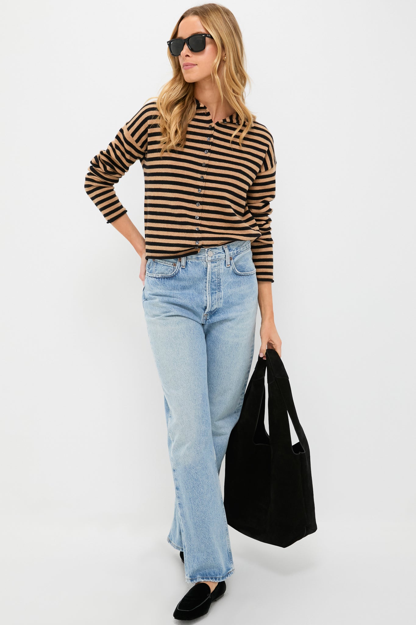 Black and Camel Taylor Striped Cardigan