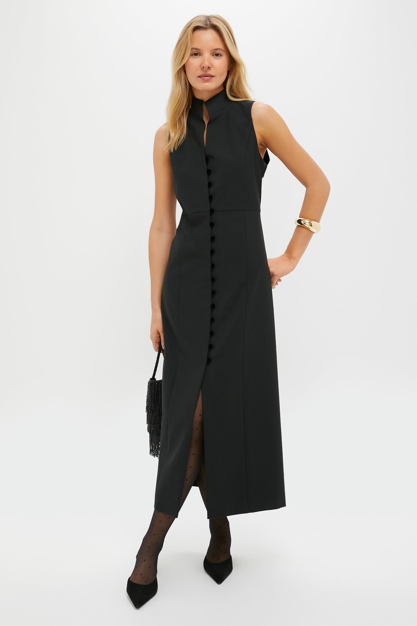 Black Velvet Button Leighton Dress