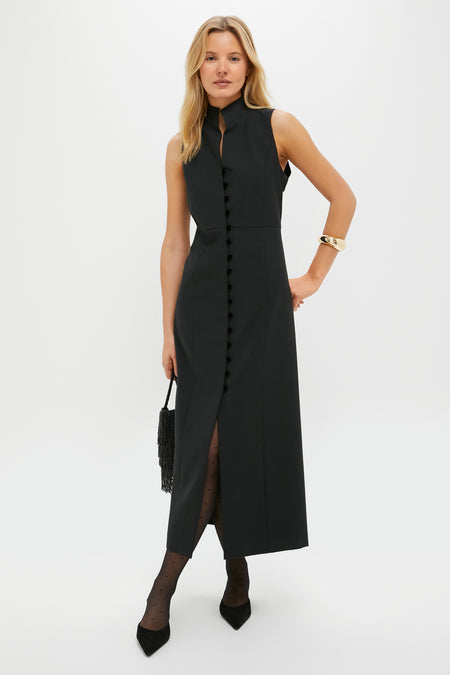 Black Velvet Button Leighton Dress