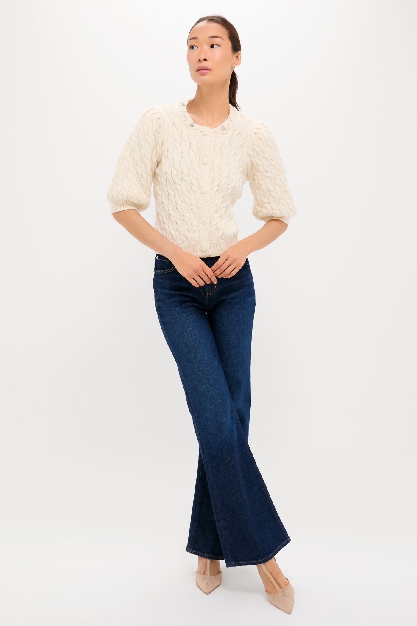 White Embellished Hadley Cardigan