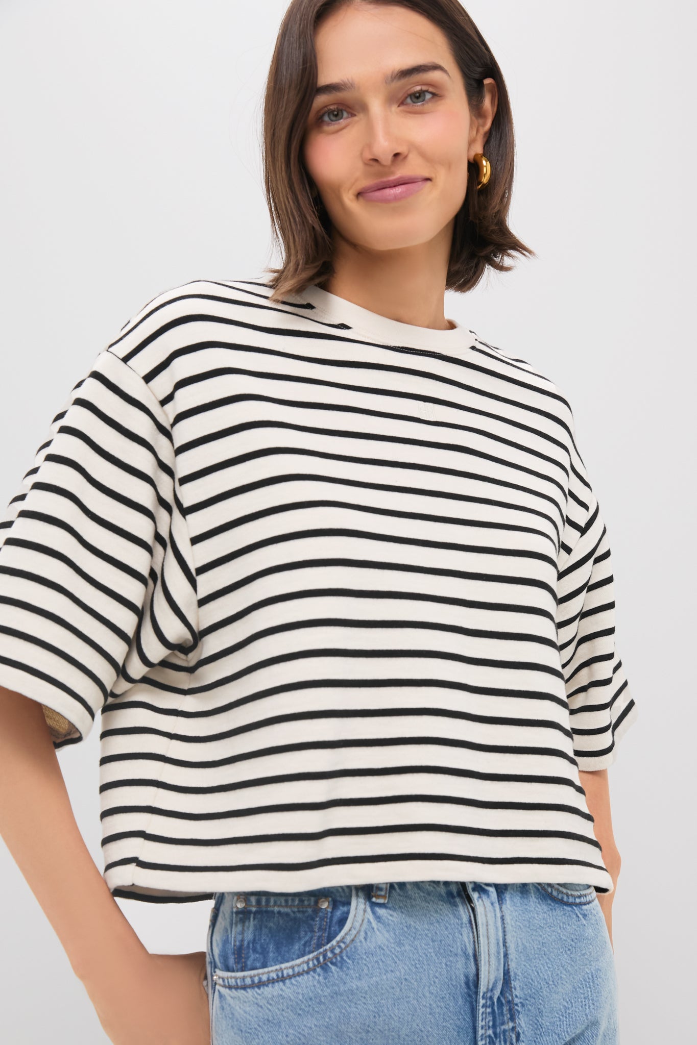 Black Stripe French Terry Myers Cropped Tee