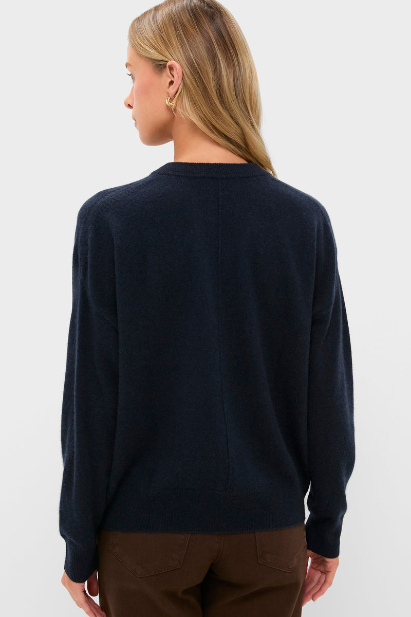 Navy Cashmere Emma V-Neck Boyfriend Sweater