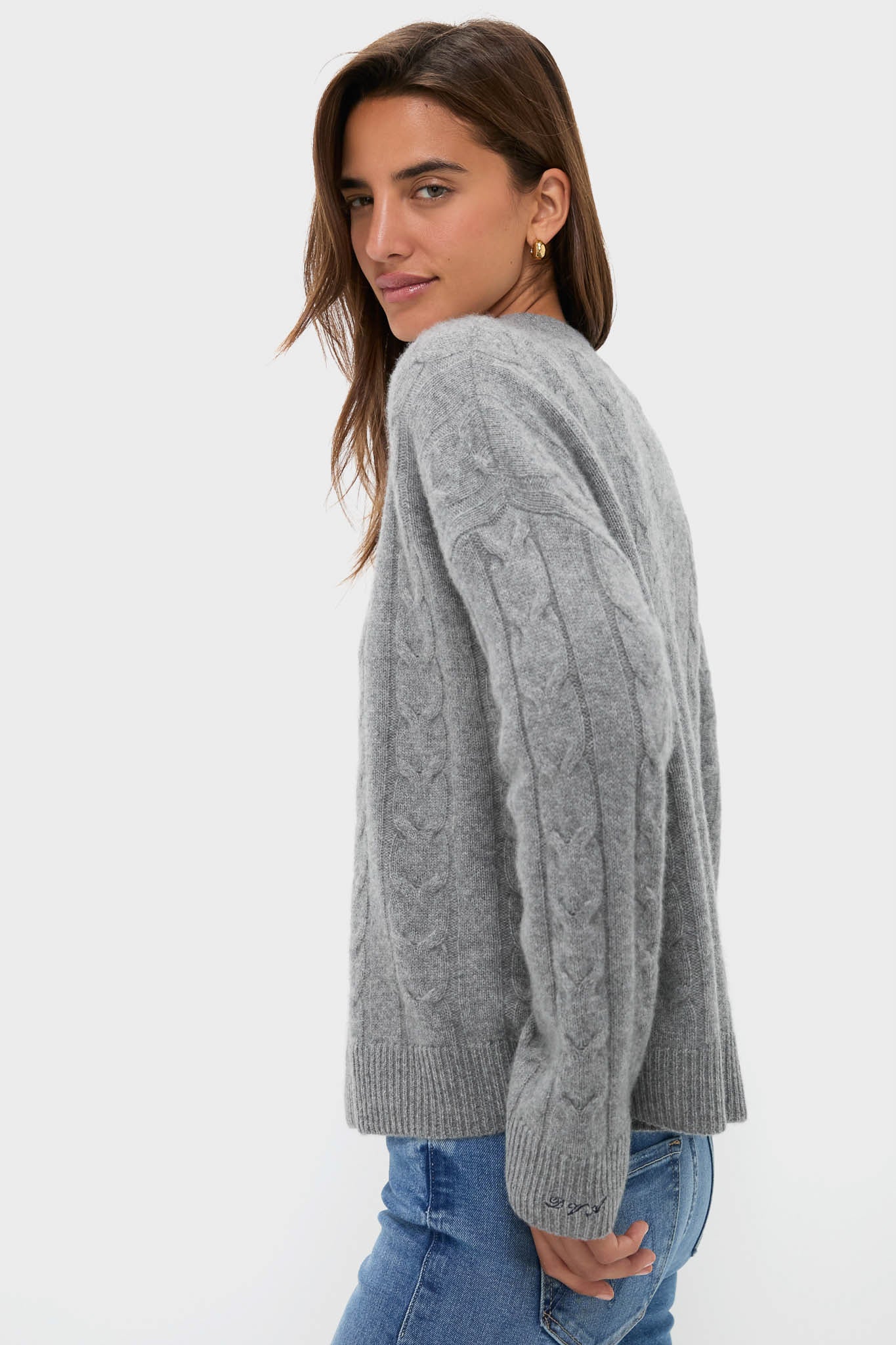 Shadow Gray Cashmere Eloise Cable Knit Sweater