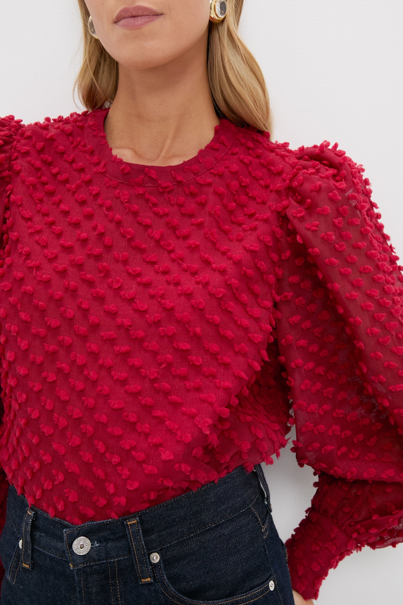 Red Textured Long Sleeve Harriet Blouse