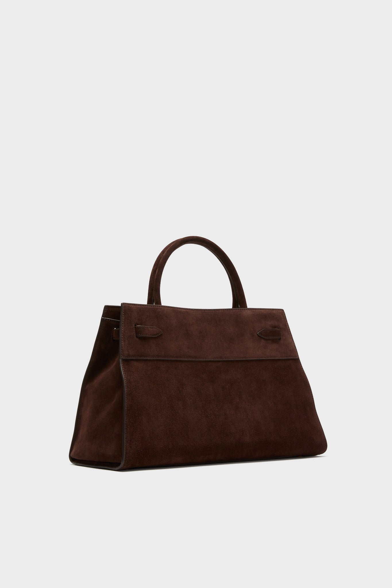 Espresso Large Suede Veronica Beard Dash Bag, a classic and effortless tote with a trapezoidal shape, top handle, and removable strap, perfect for high-end, versatile style.