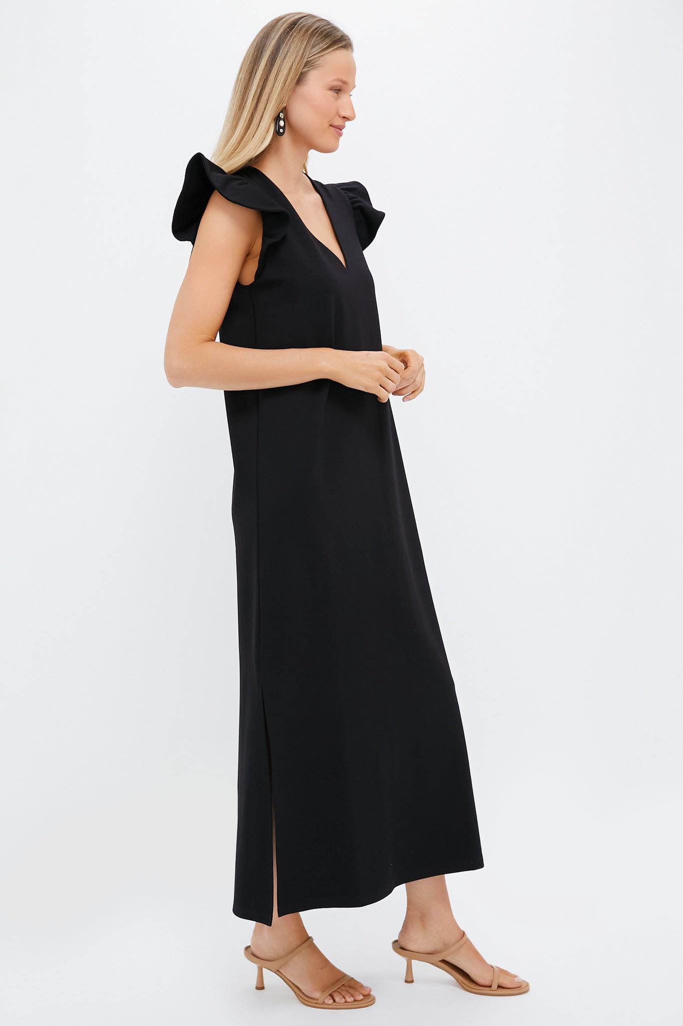 Black Flutter Sleeve Miko Dress