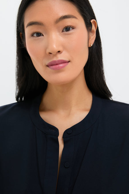 Navy Crepe Royal Shirt Dress