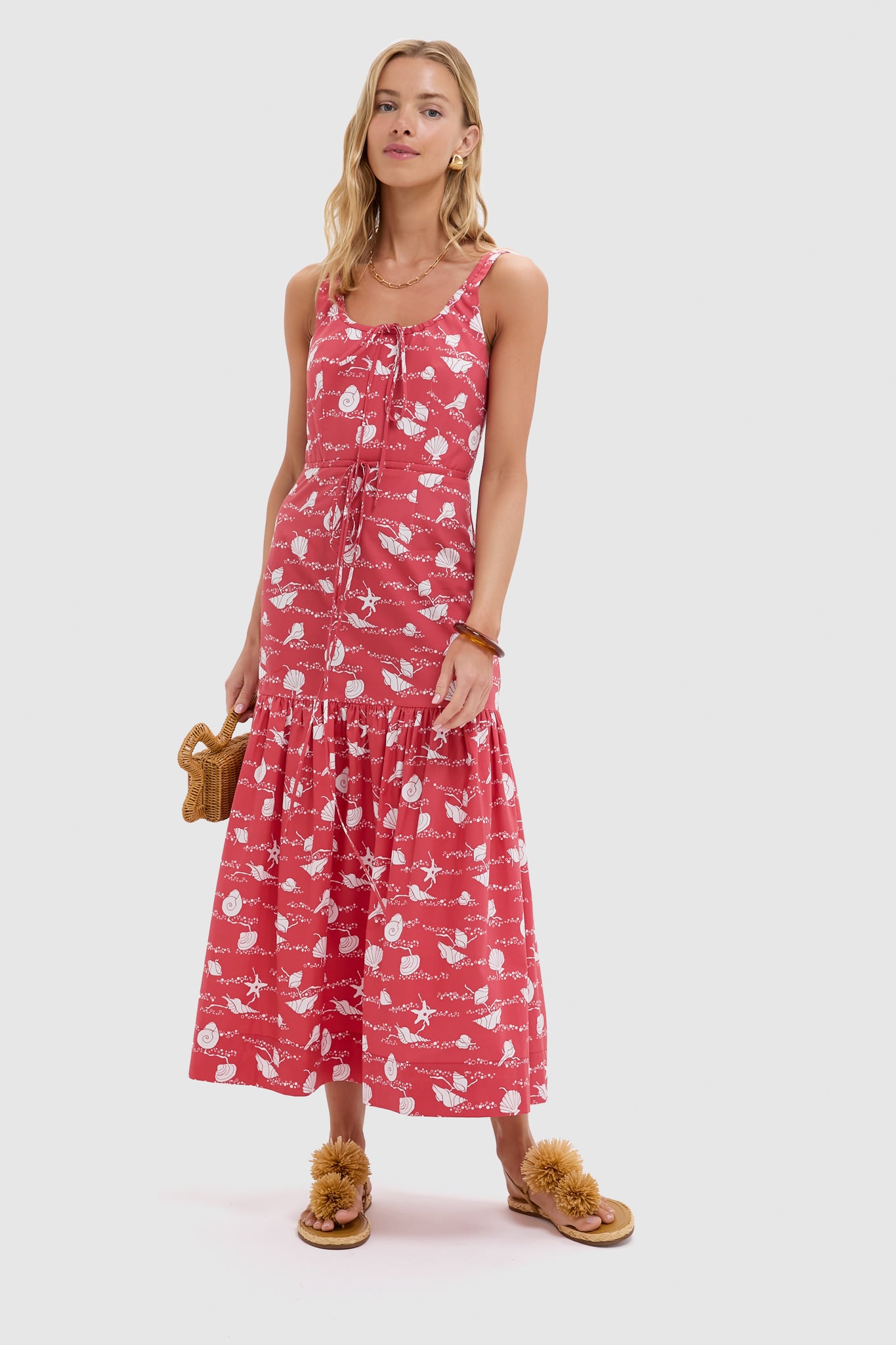 Red Shell Double Drawstring Dress