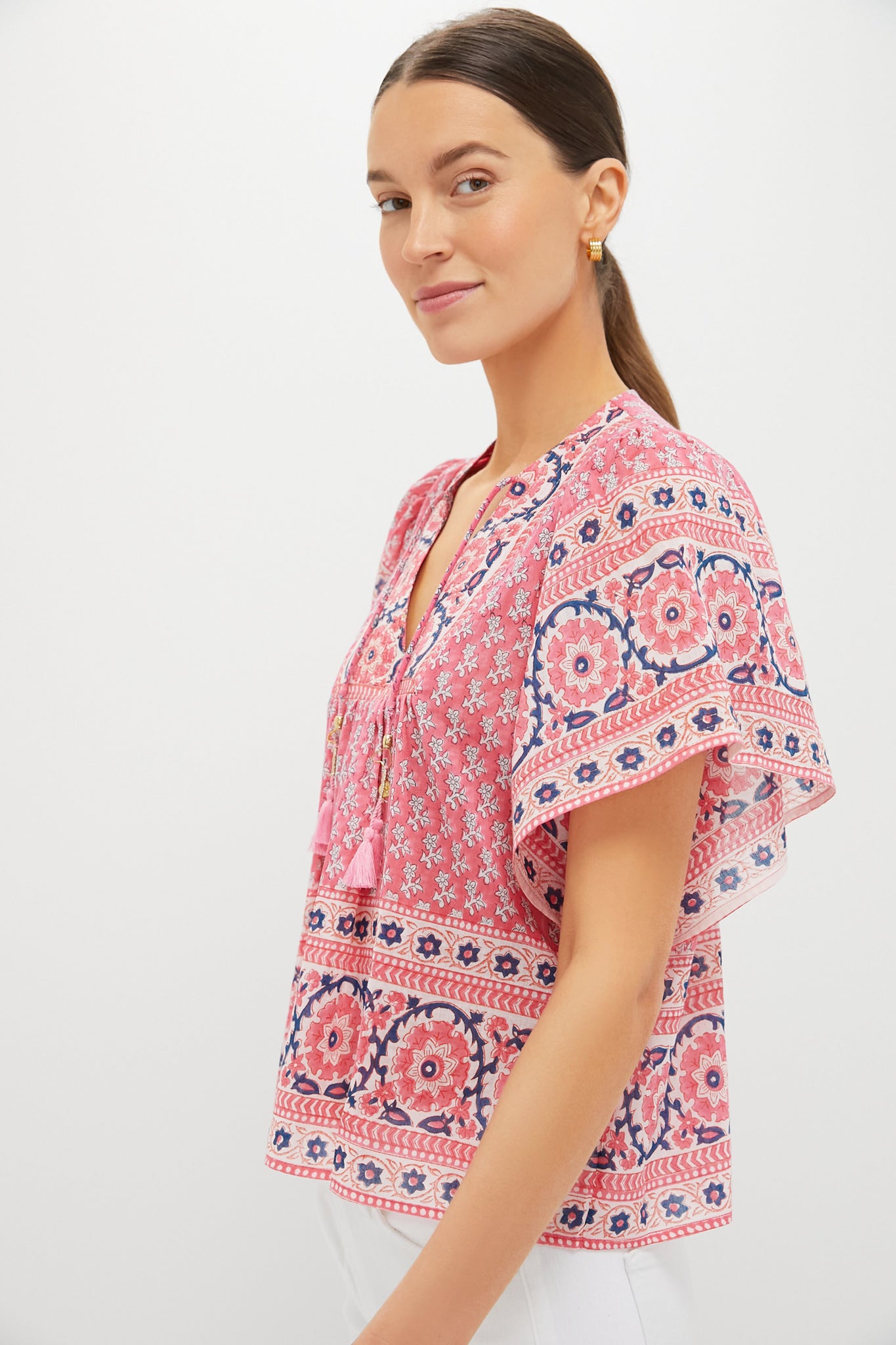 Pink Navy Printed Angel Top