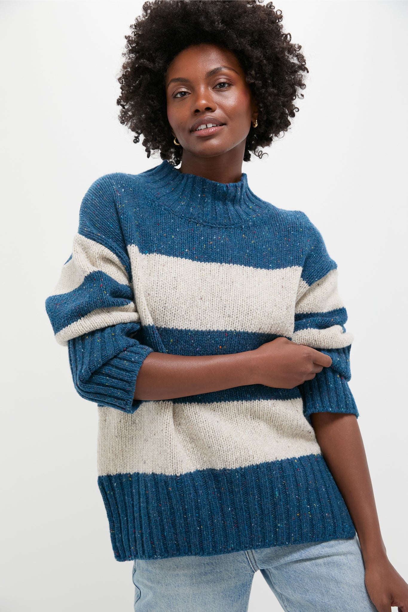 Ink Marl Arna Striped Funnel Neck Sweater