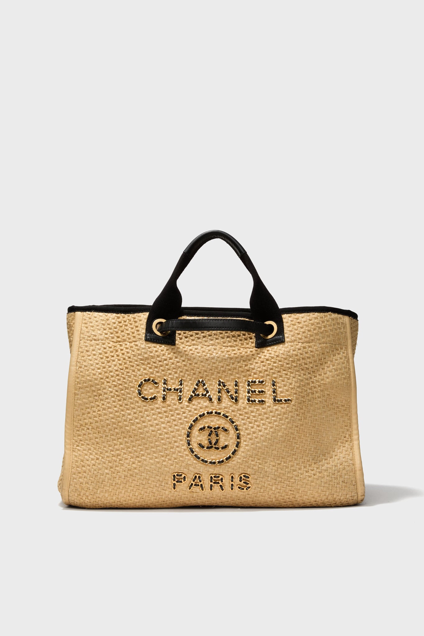 CHANEL Straw Raffia Deauville MM Tote Bag