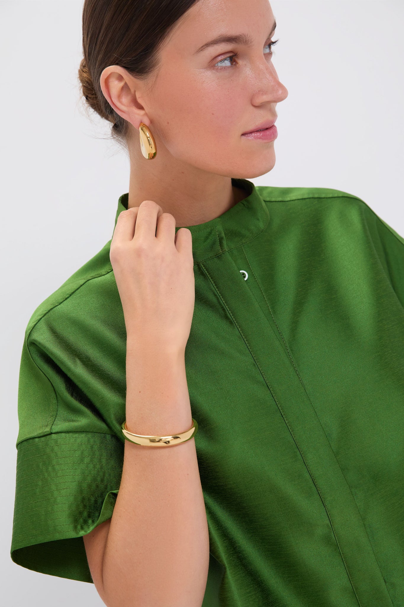 Green Dupioni Trapunto Stitch Sofia Shirt
