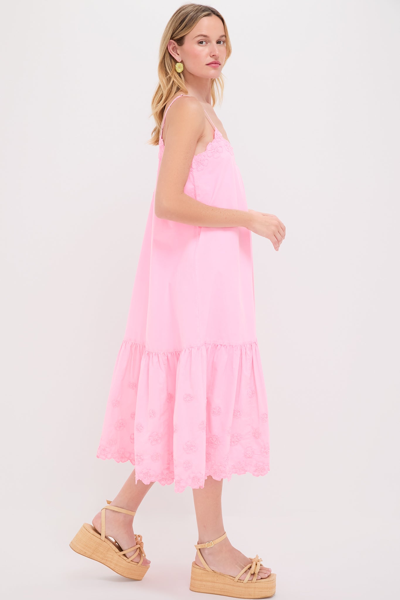 Pink Grapefruit Poplin V-Neck Midi Dress