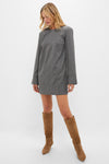 Pewter Brushed Wool Stripe Circle Collar Mini Dress