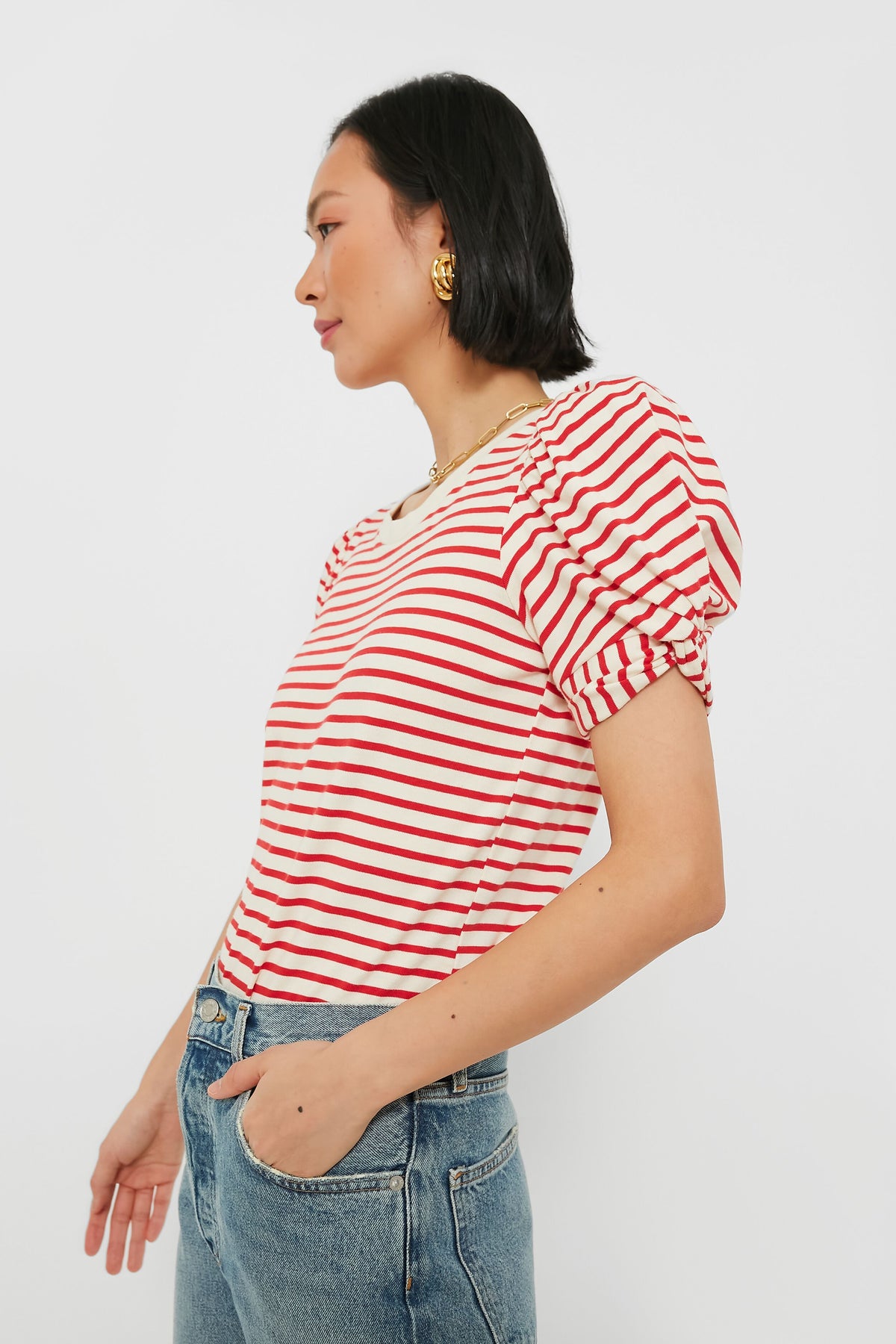 Vesty Red Striped Vesty Puff Short Sleeve Crewneck | Pomander Place