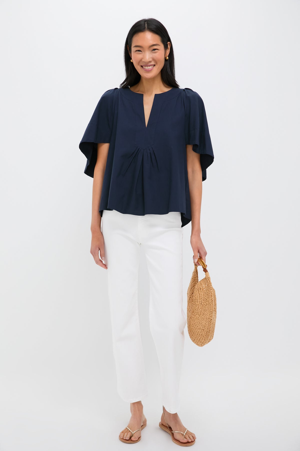Navy Finley Flutter Sleeve Top