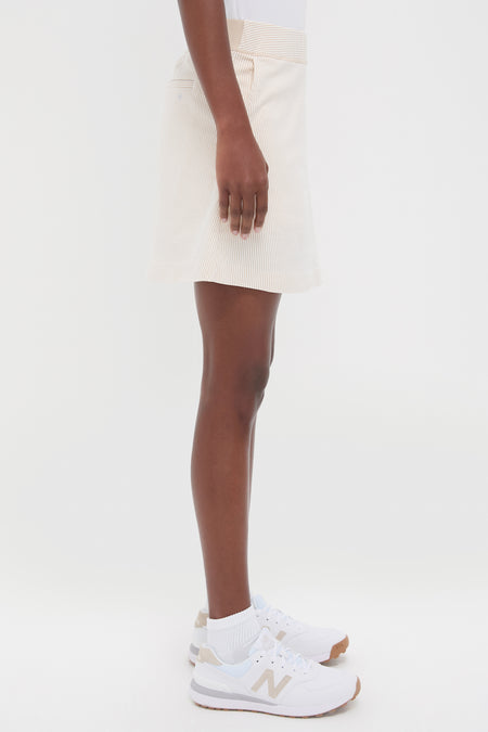 Khaki and White Stripe 16 Inch Performance Seersucker Winefred Golf Skirt