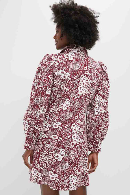 Maroon Floral Front Zip Begonia Mini Dress