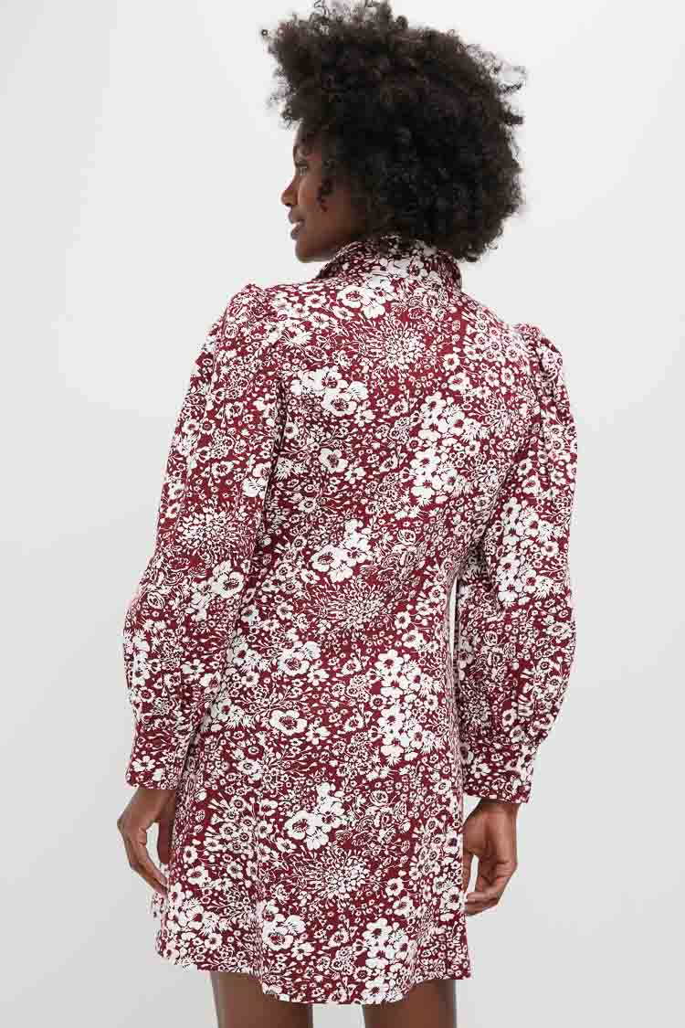 Maroon Floral Front Zip Begonia Mini Dress