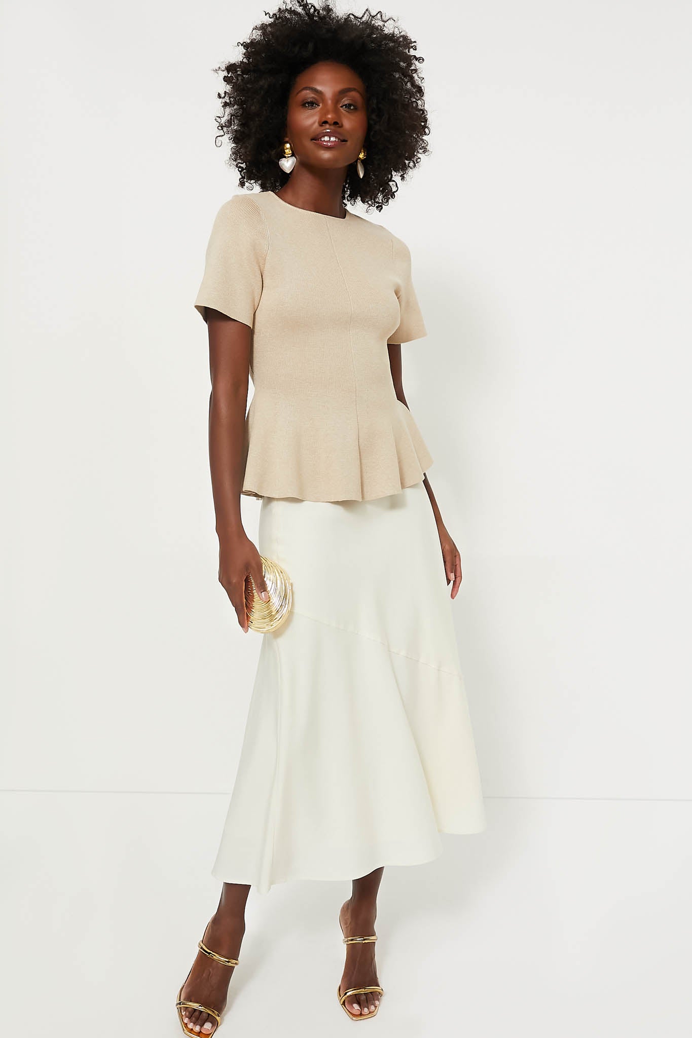 tan peplum dress Self-Portrait - Camel Knit Peplum Midi Dress