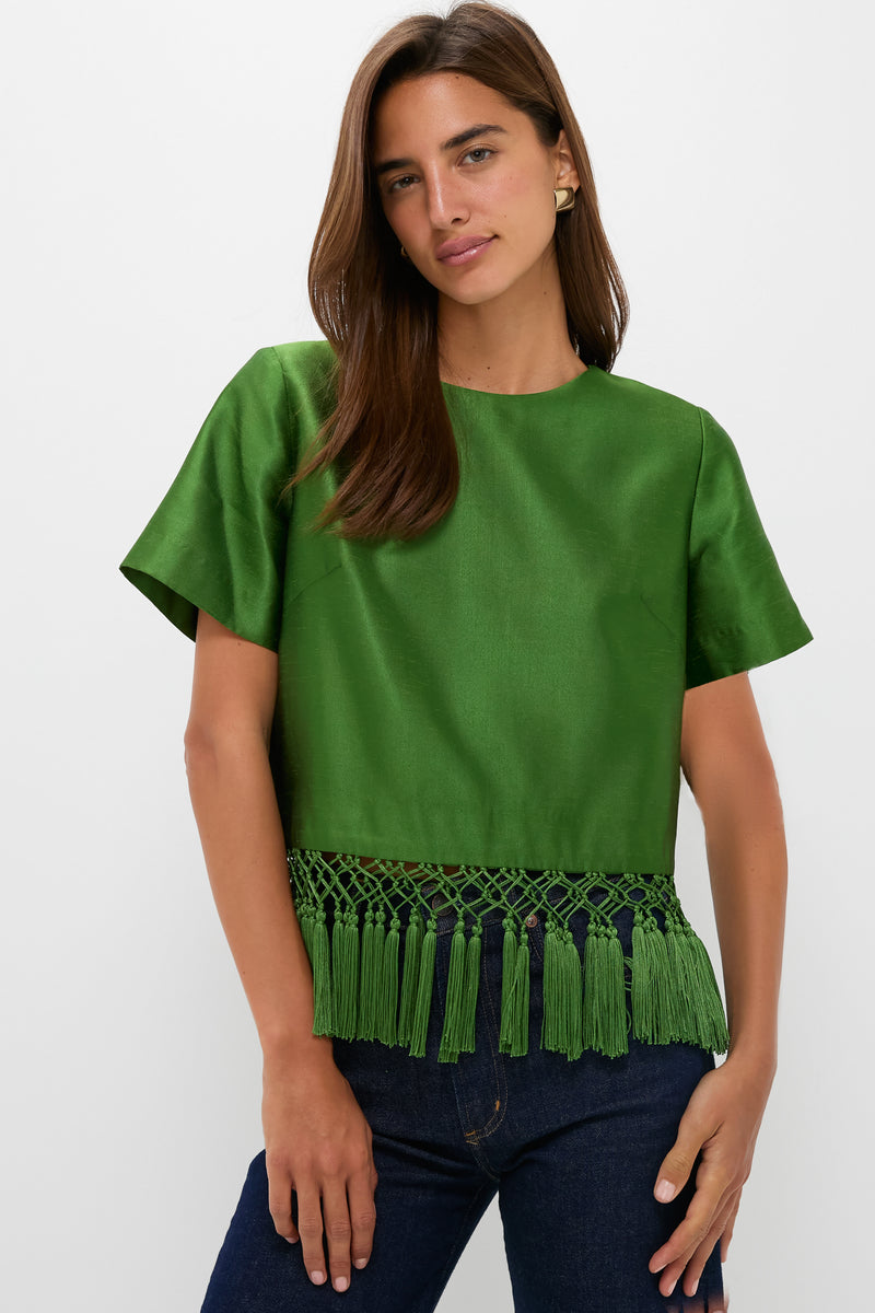 Green Dupioni Chadwick Tassel Top