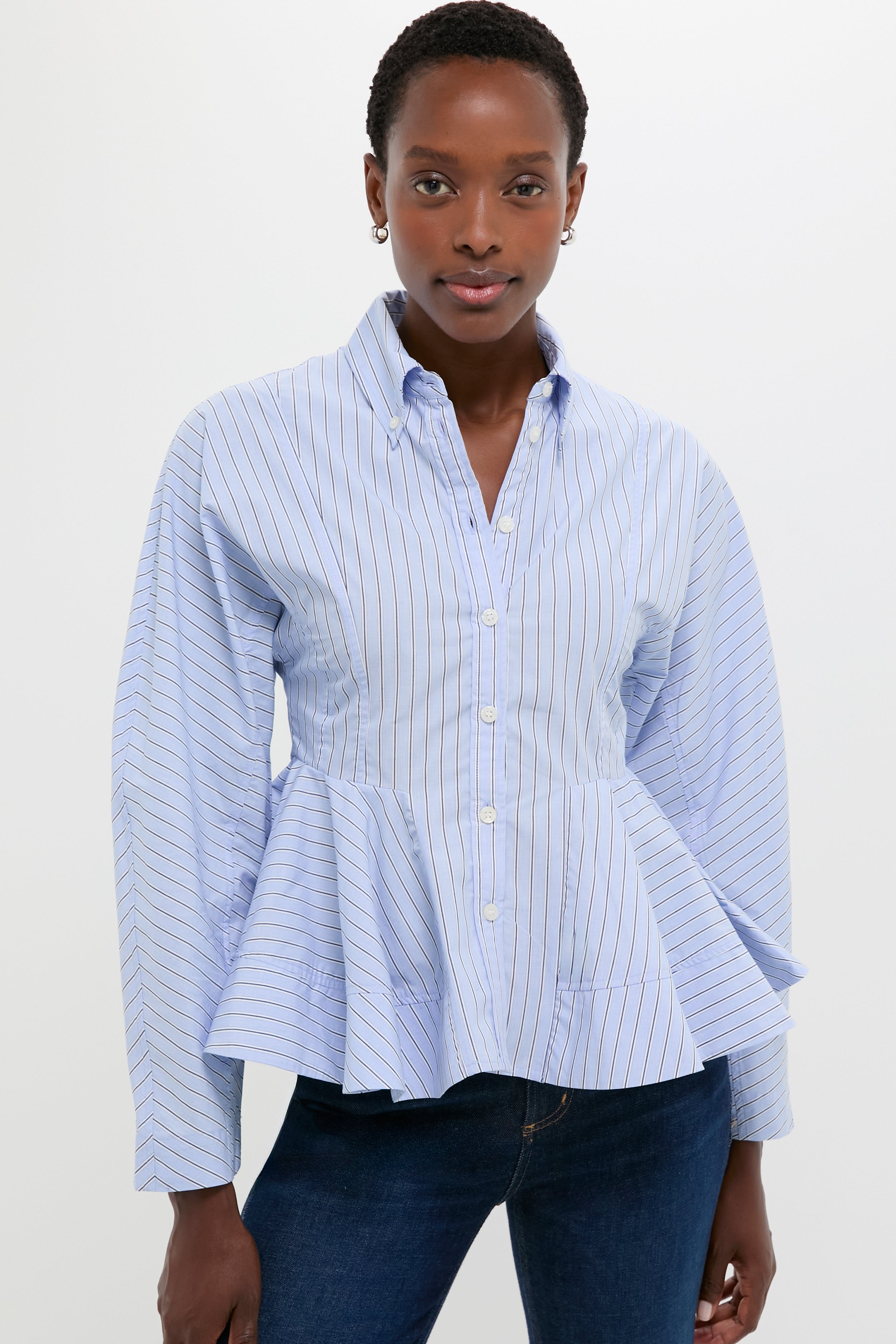 Lavender Lustre Stripe Cotton Peplum Shirt | GANNI