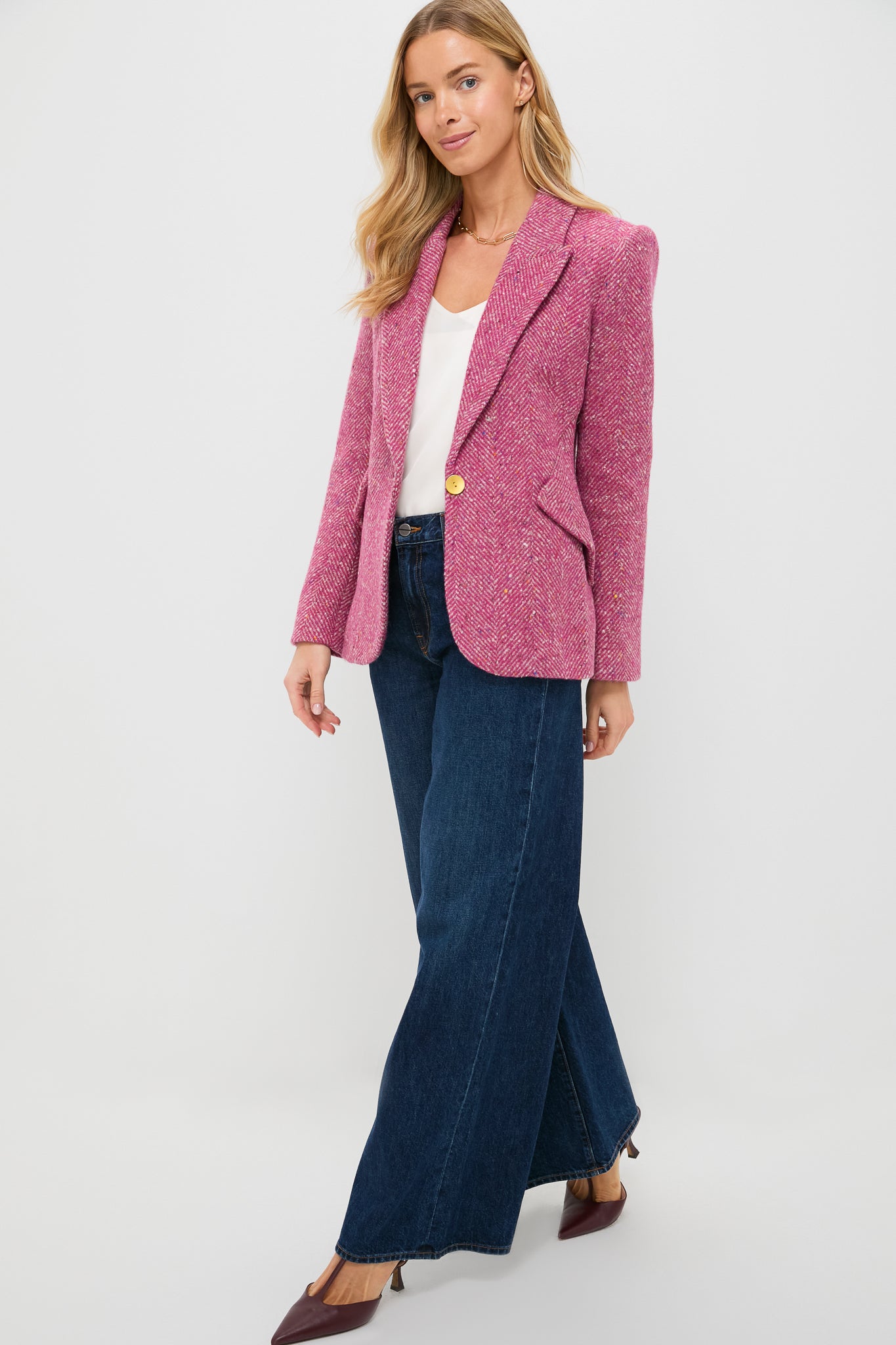 Pink Multi Herringbone Chamberlain Blazer | L'AGENCE