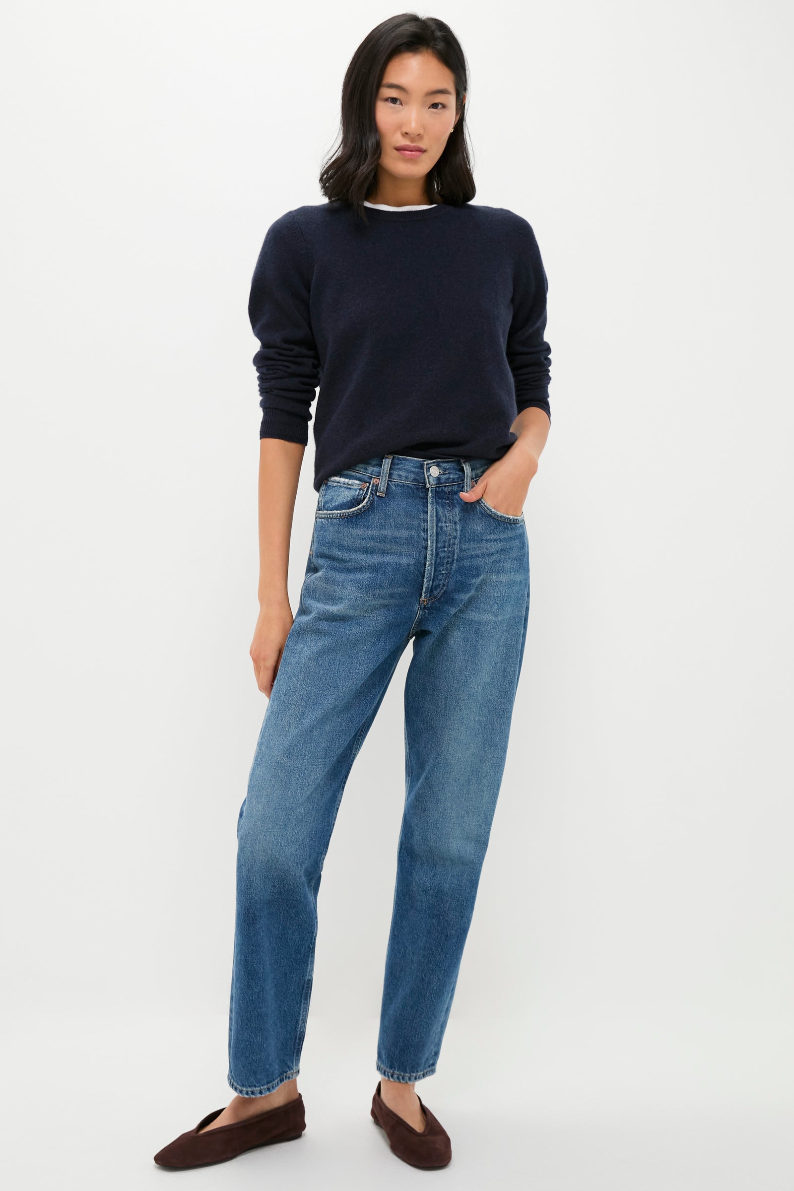 Navy Cashmere Crewneck Sweater