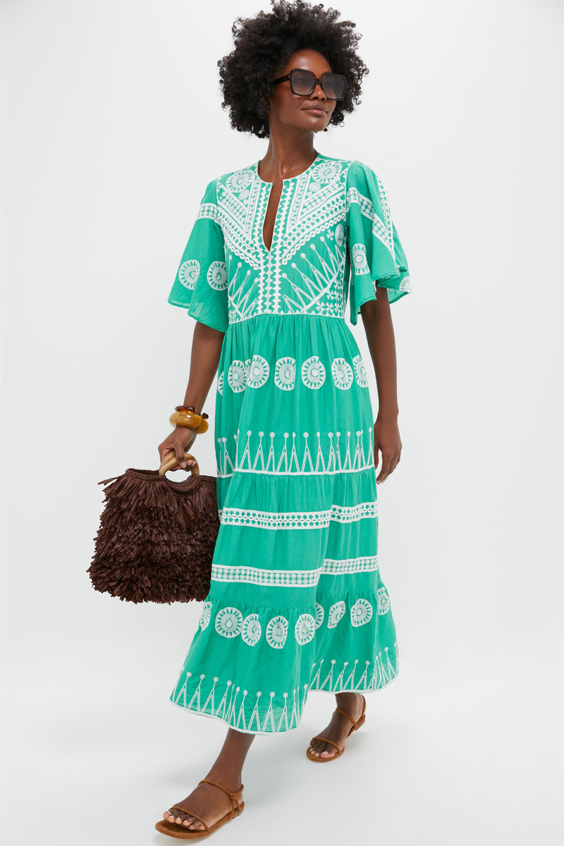 Soleil Sage Flirty V-Neck Maxi Dress