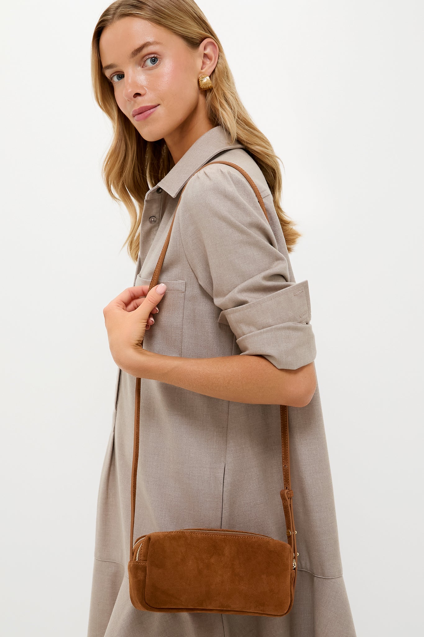 Cognac Suede Mini Trousse | Elleme