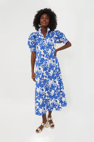 Blue Floral Ruffle Collar Louisa Maxi Dress | Hyacinth House