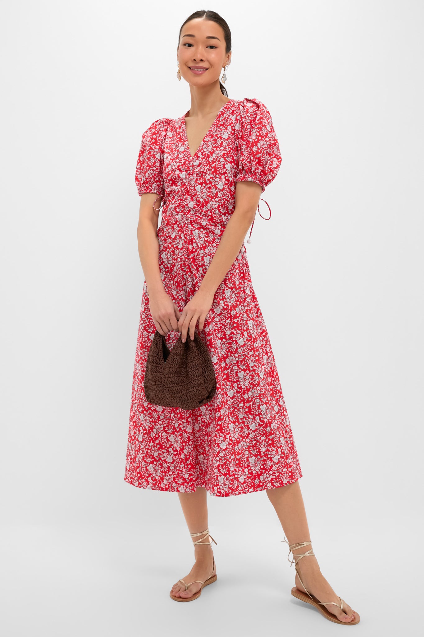 Red Lucille Liberty Print Short Sleeve Midi Dress | Sea New York