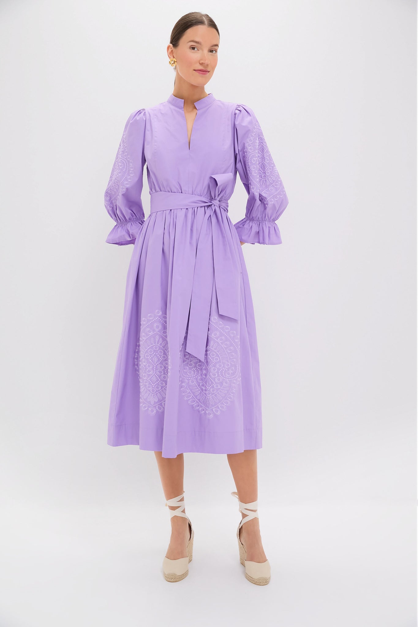 Lavender Embroidery Dowling Midi Dress