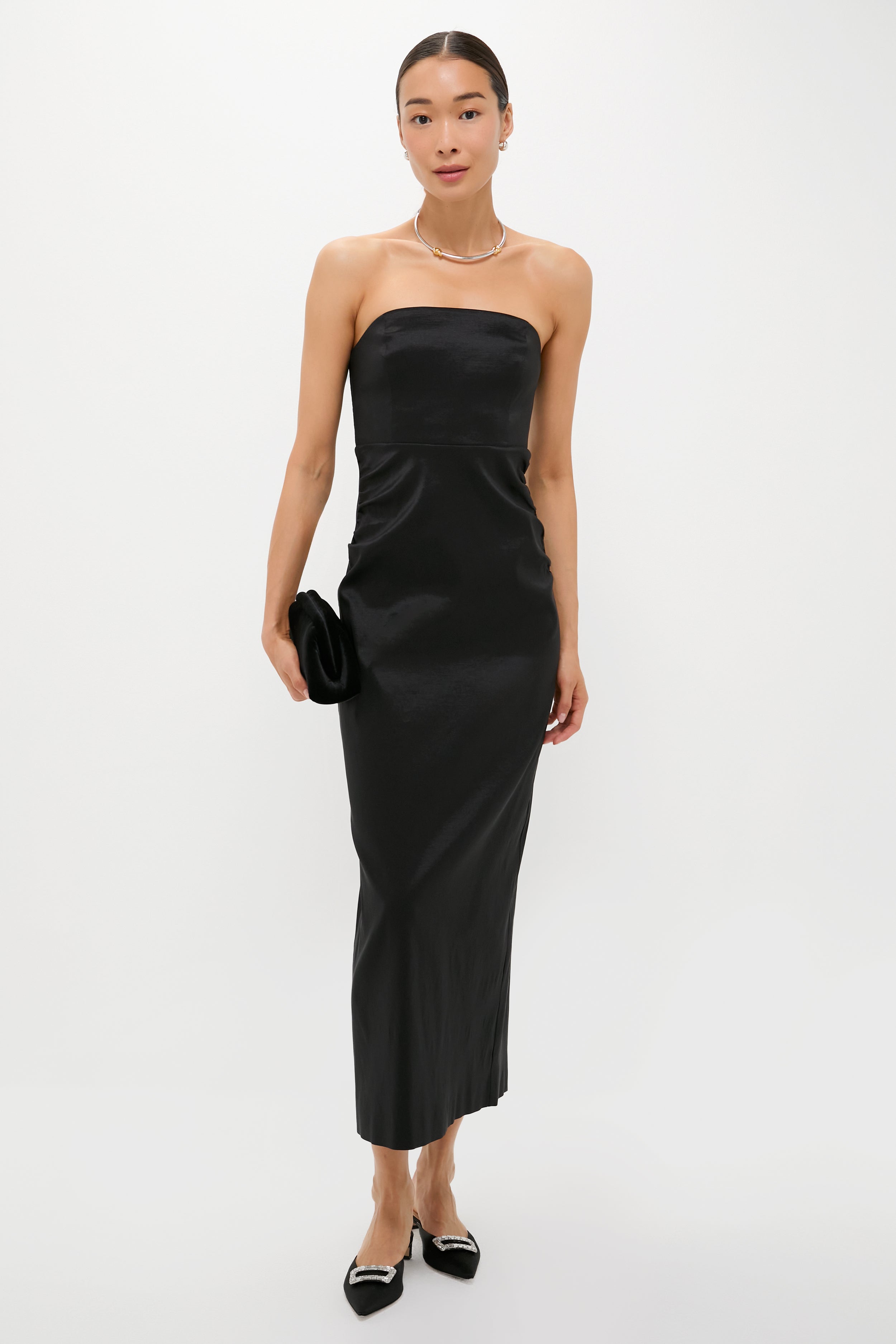 heve♡Satin Dress Tuck SK　black Black Taffeta Simmons Column Dress | Tuckernuck