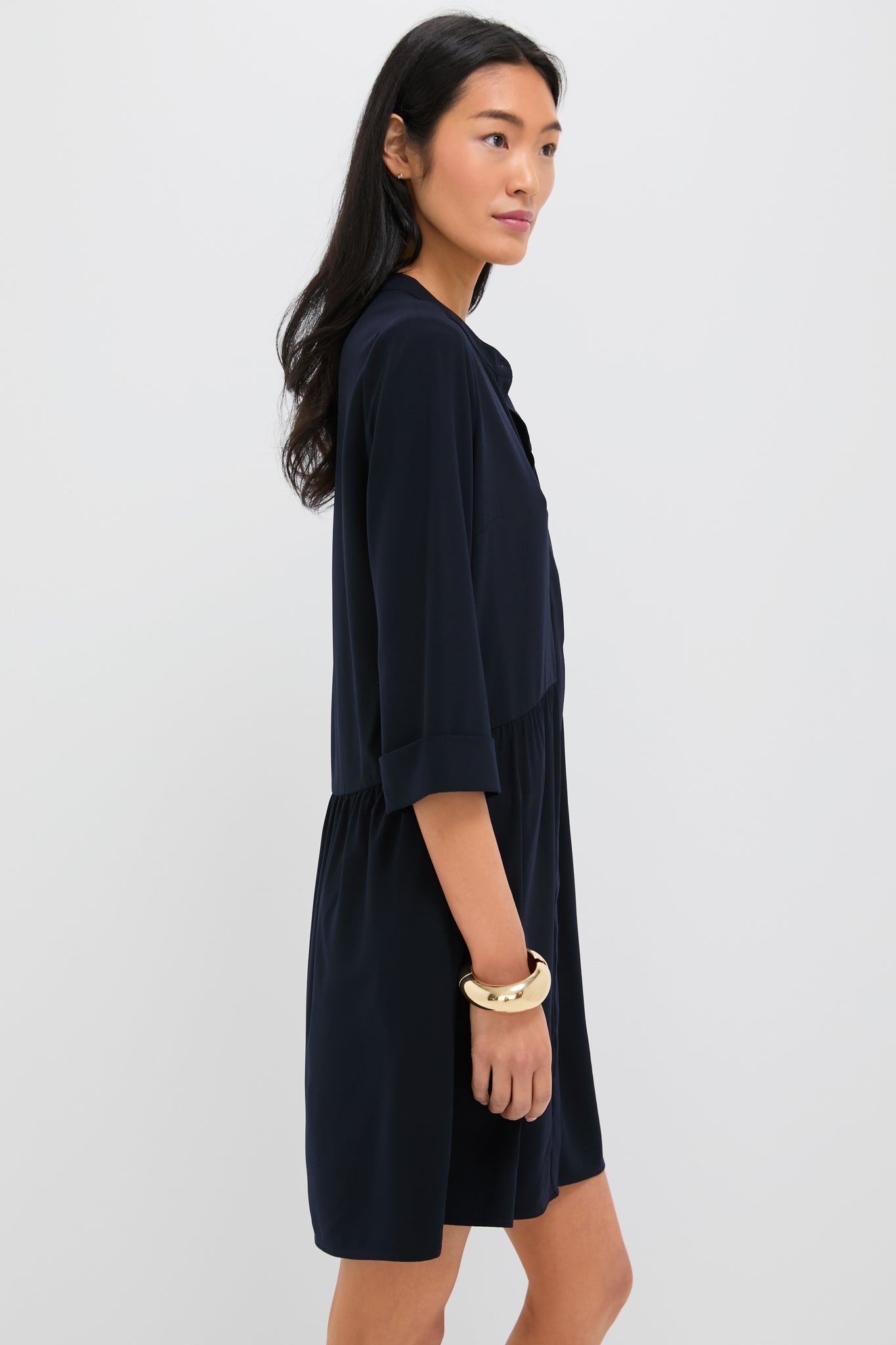 Navy Crepe Royal Shirt Dress