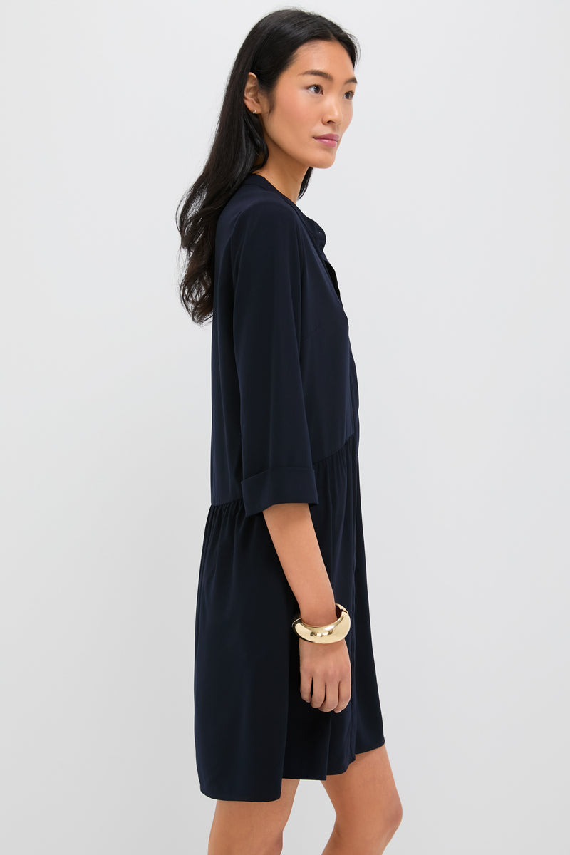 Navy Crepe Royal Shirt Dress