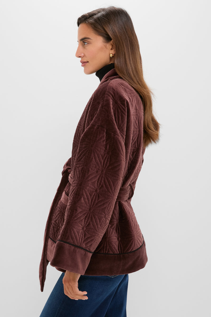 Chocolate Quilted Velvet Simone Wrap Jacket