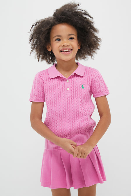 Girls Short Sleeved Combed Cotton Mini Cable Knit Polo