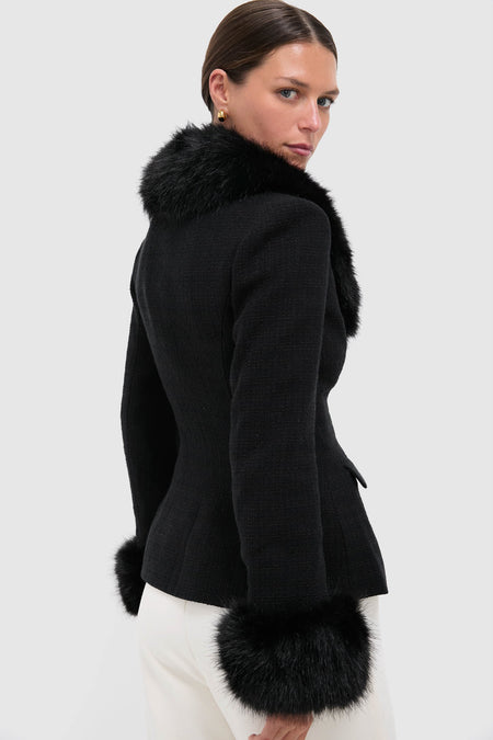 Black Tailored Boucle Fur Jacket