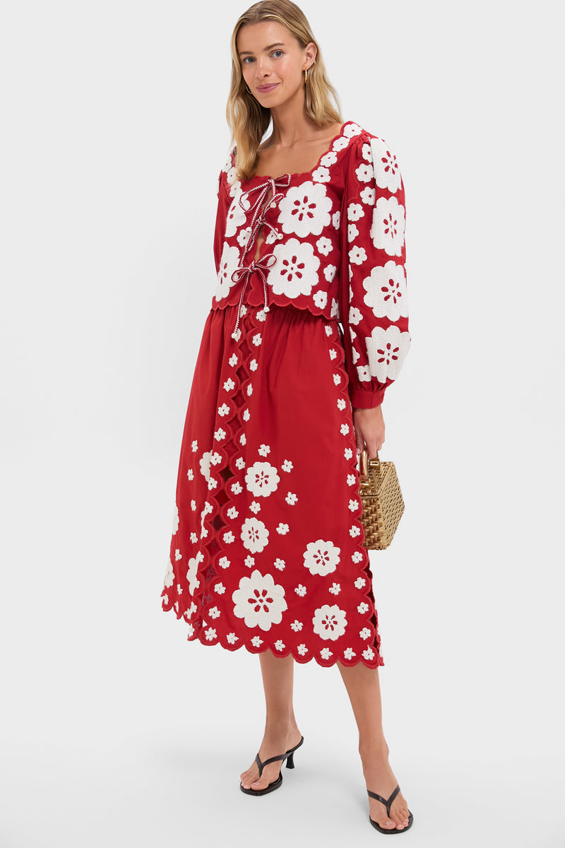 Red Catrine Applique Long Sleeve Top