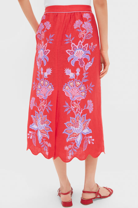 Porcelain Garden Red Midi Skirt