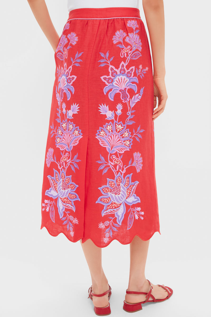 Porcelain Garden Red Midi Skirt
