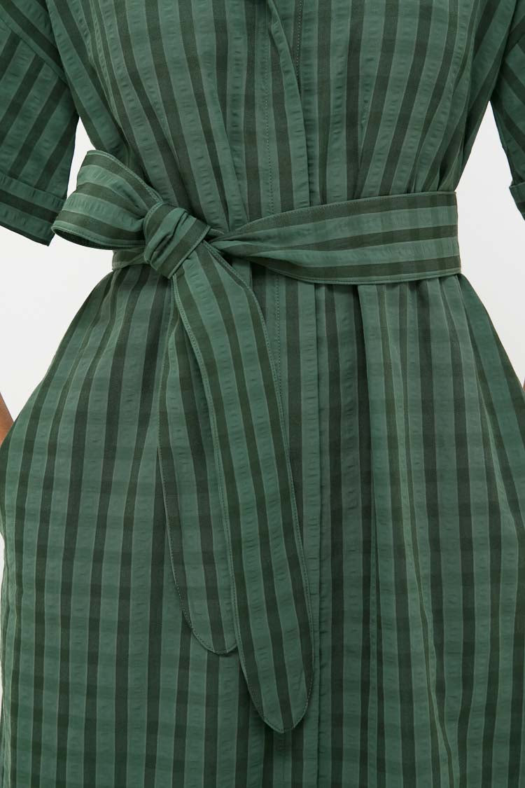 Dark Green Windowpane Seersucker Zacara Dress