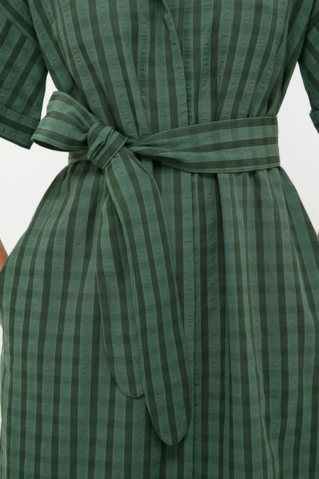 Dark Green Windowpane Seersucker Zacara Dress