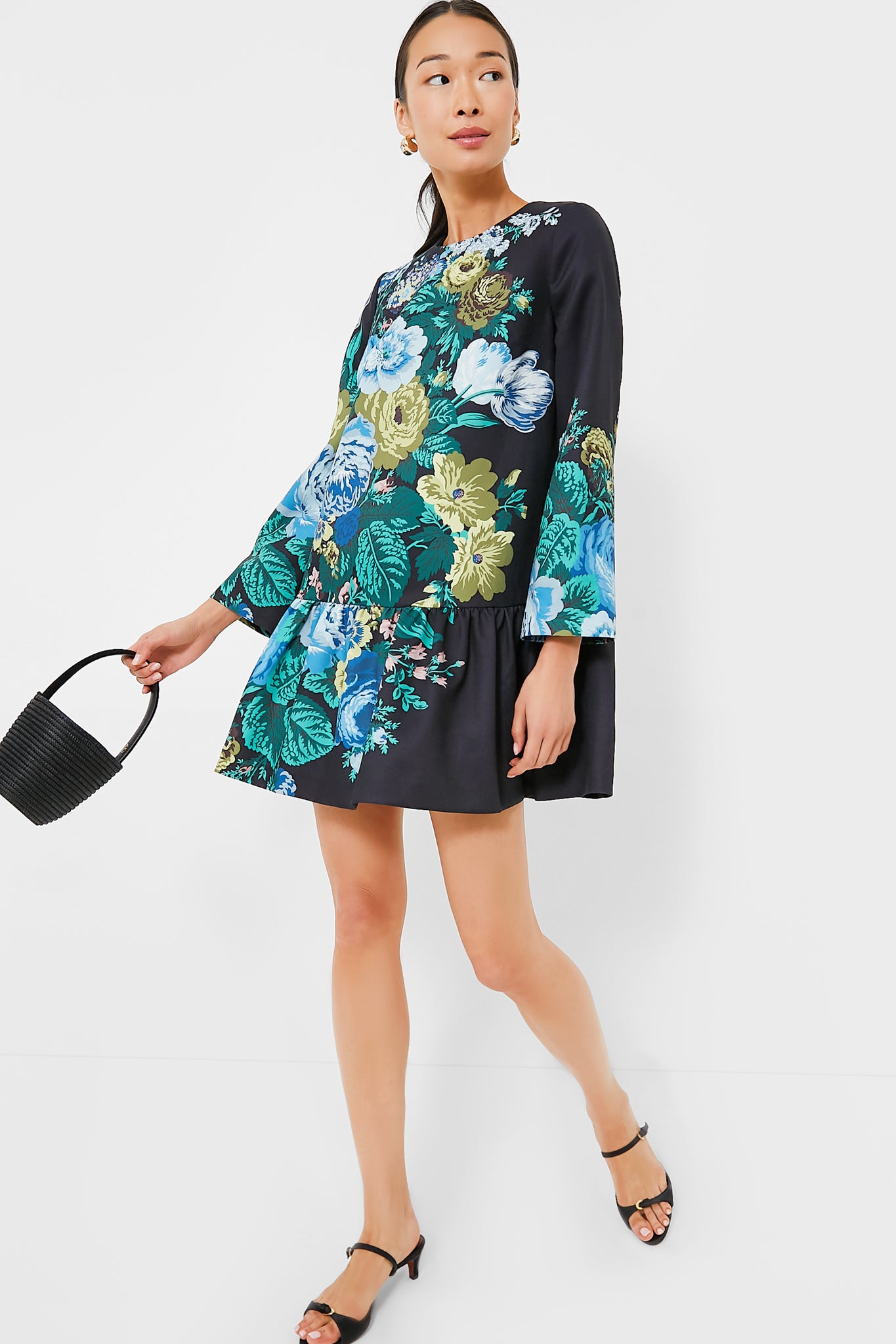 Black Verdant Floral Pierce Dress